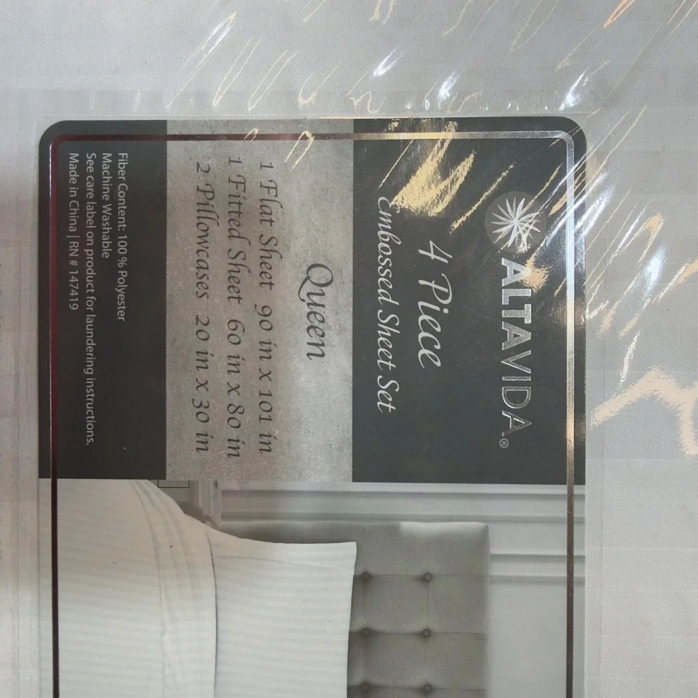 ALTAVIDA Queen 4 Piece‎ Embossed Sheet Set Ultra Soft Luxurious White